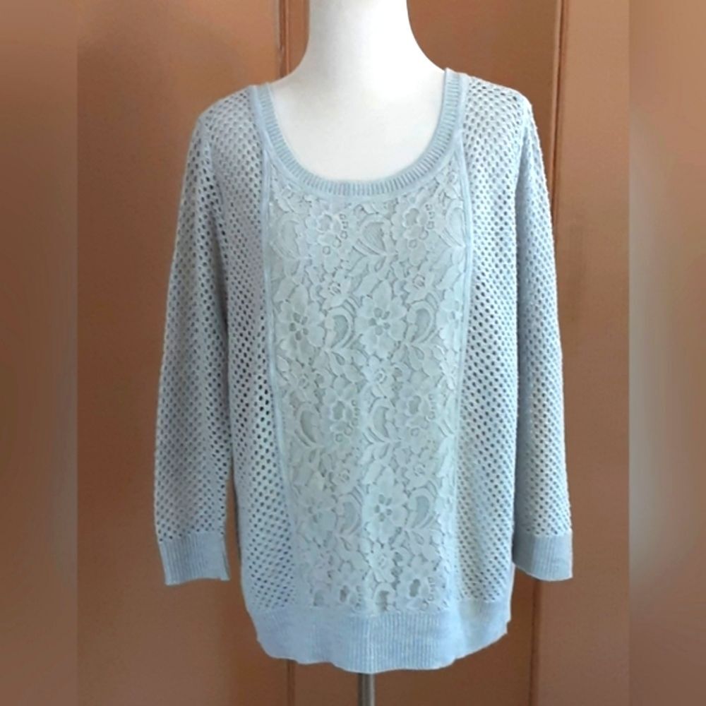 Apt 9 Loose Knit Net Floral Front Cotton Blend Long Sleeve Sweater Sz XL